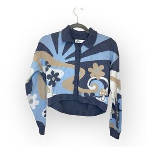Hollister Blue and Tan Floral Cardigan